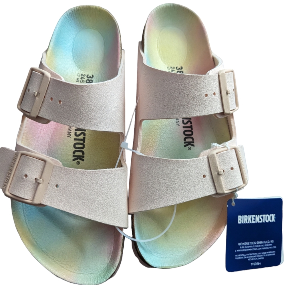 Birkenstock ARIZONA VEGAN Slide Sandals In OMBRE LIGHT ROSE